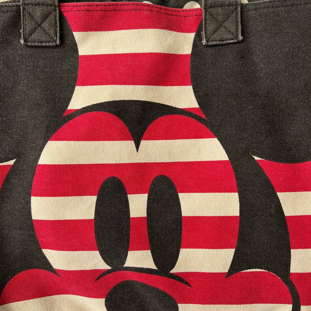 Disney Store Minnie Mouse Canvas Tote Bag Red Striped Polka Dot Lined One Size - Picture 6 of 9